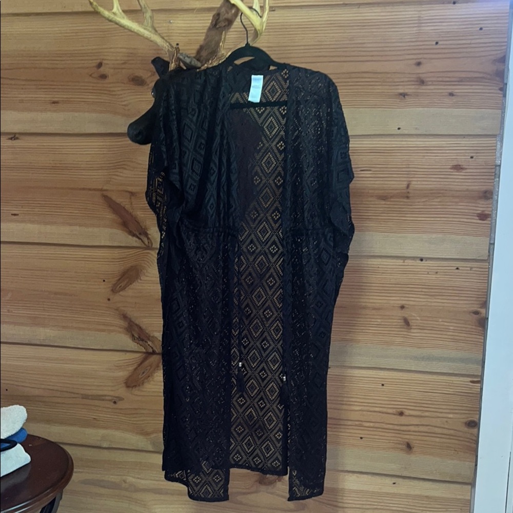 Black Sheer Kimono with Geometric Pattern (I used it as a swimsuit cover maybe 2